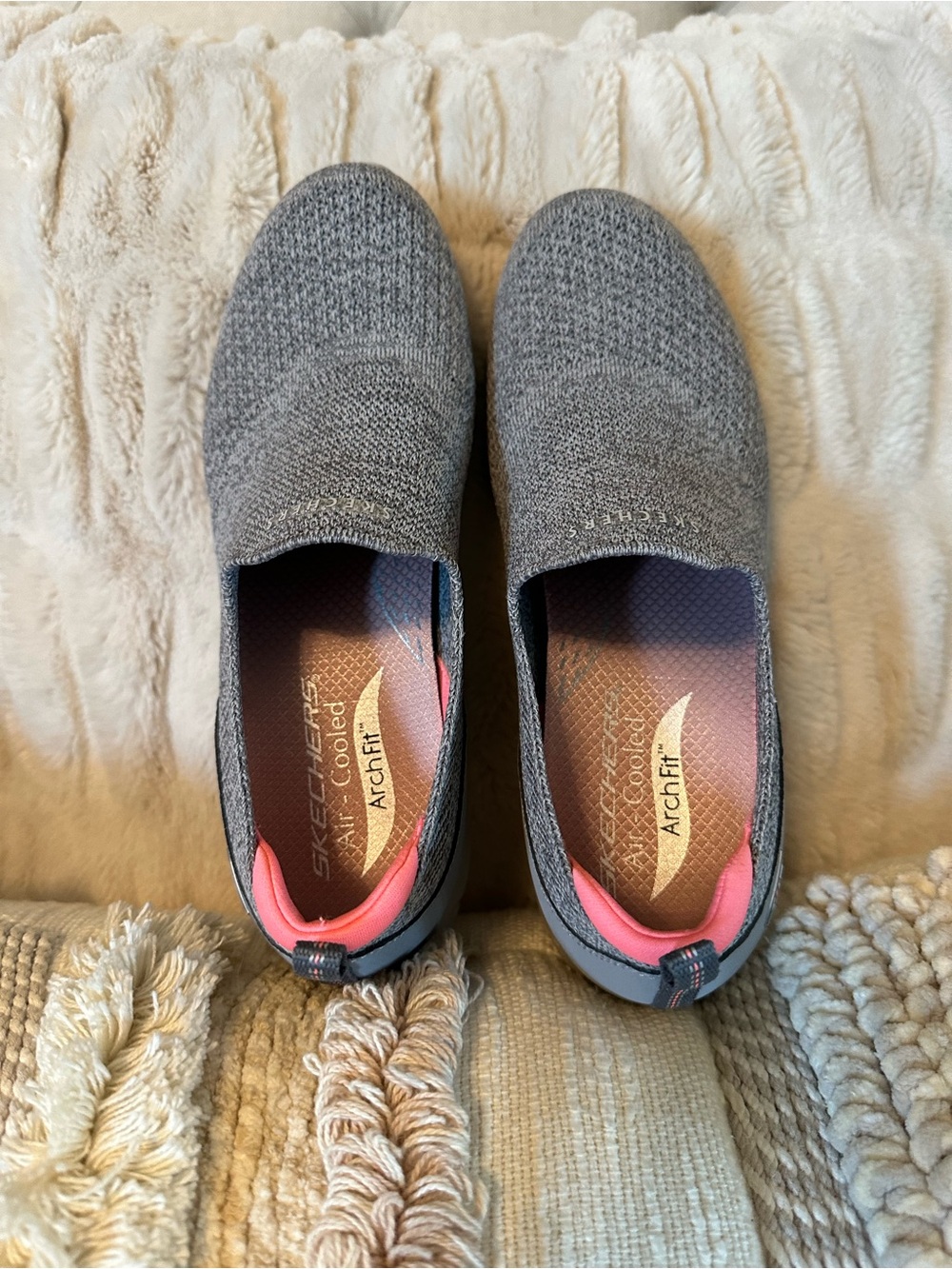 Skechers Slip-On Arch Fit Sneakers in Gray with Pink Lining - Picture 2 of 4